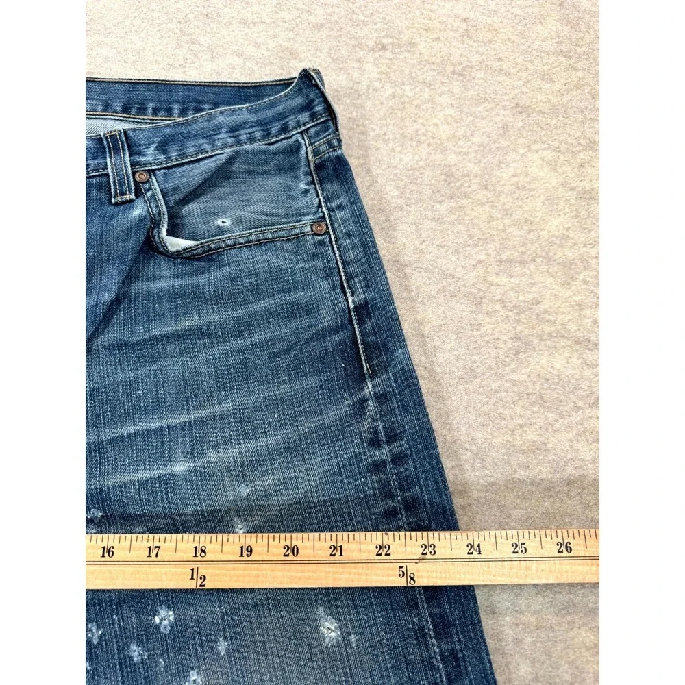 Levis 501 Original Straight Jeans Men 36x34 Blue Whiskering Denim Button Fly